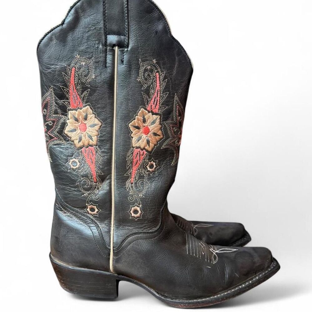 J.B. Dillon Women’s Gray Leather Western Cowboy Boots 7.5 B Floral Embroidered